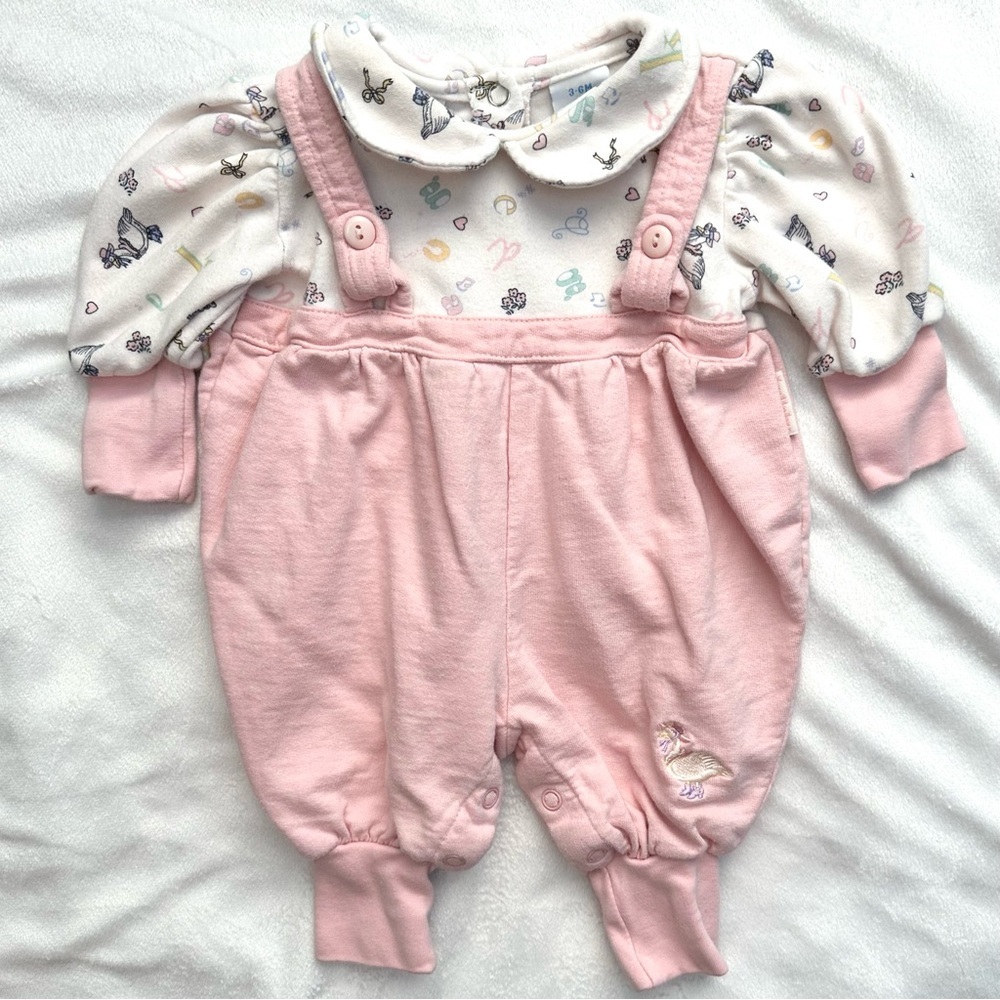 Vintage Lullaby Club Mother Goose Letters Pink Romper 1pc Outfit Baby Girl 3-6M